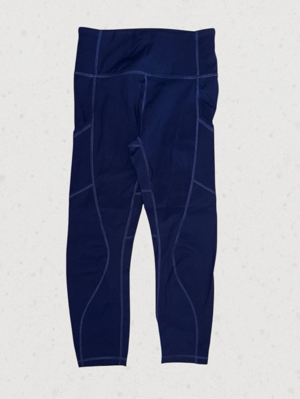 High-Rise Cropped Navy Performance Leggings with Contrast Stitching